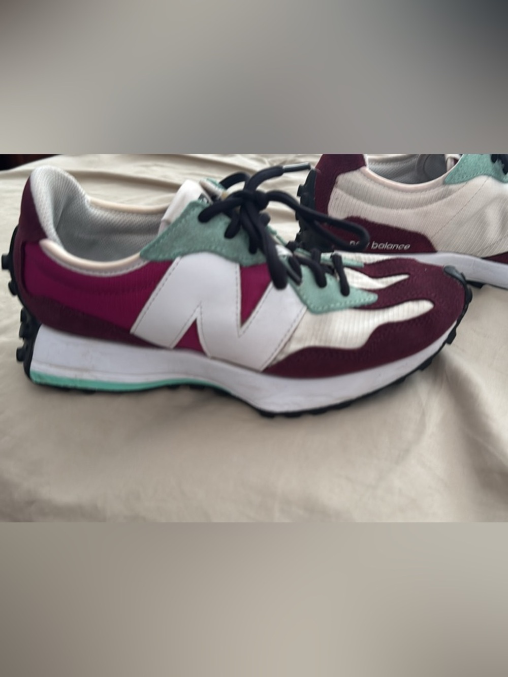 New Balance 327 White Pink  Mint Green Lace-Up Sneakers